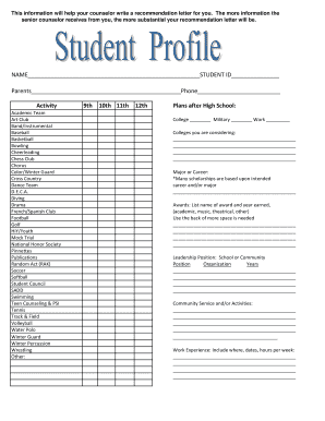 High School Recommendation Letter Request Form
