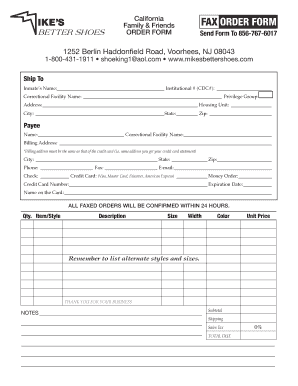 California Inmate Shoe Order Form