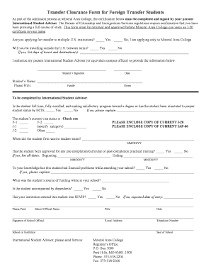 Transfer Clearance Form for Foreign Transfer Students