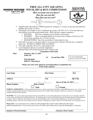 Aquafina Pitch Hit & Run Competition Entry Form
