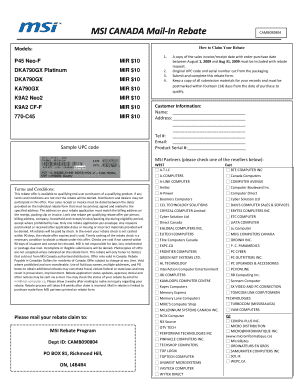 MSI Canada Mail-In Rebate Form