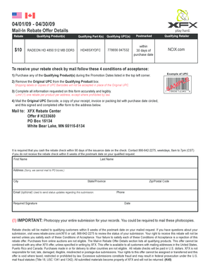 XFX Radeon HD 4850 Mail-In Rebate Form