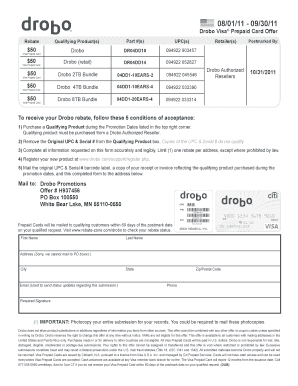 Drobo Visa Prepaid Card Rebate Form