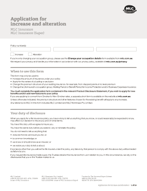 MLC Insurance Increase and Alteration Application