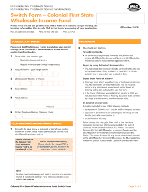 Colonial First State Wholesale Income Fund Switch Form