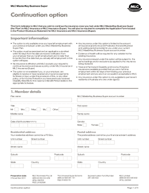 MLC MasterKey Business Super Continuation Option Form