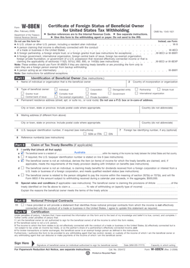 Form W-8BEN Certificate of Foreign Status