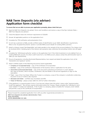 NAB Term Deposits Application Form