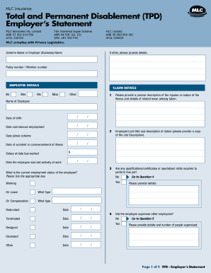 MLC TPD Employer Statement Form