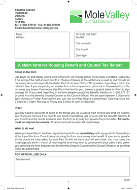Housing Benefit and Council Tax Benefit Claim Form
