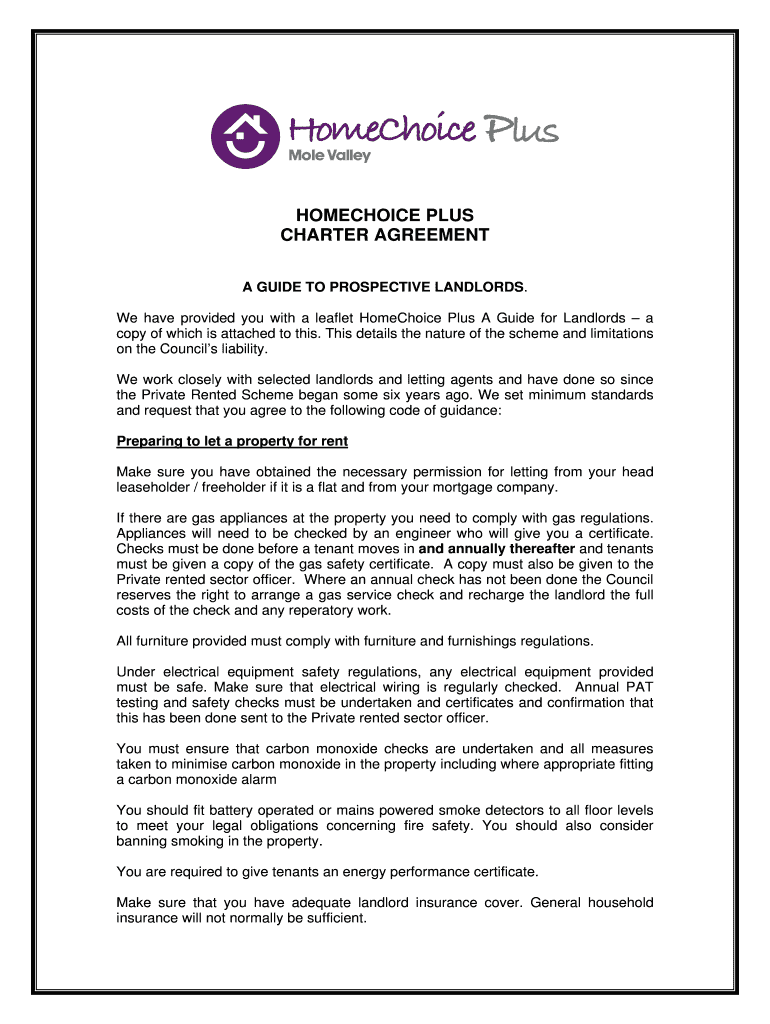 Fillable Online HOMECHOICE PLUS landlords charter1doc Fax Email Print