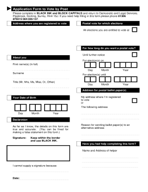 UK Postal Vote Application Form