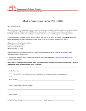 Moon Area School District Media Permission Form