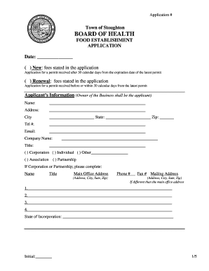 Application, Food Establishment - Town of Stoughton Home - stoughton-ma