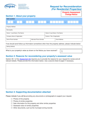 Request for Reconsideration of Property Assessment