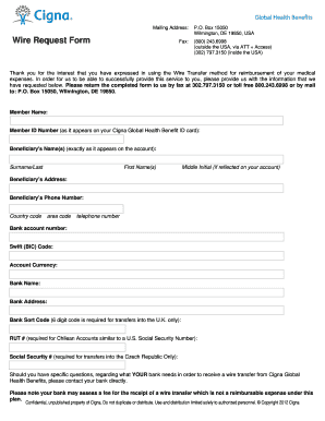 Cigna Global Health Benefits Wire Transfer Form