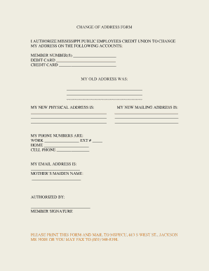 Mississippi Public Employees Credit Union Change of Address Form