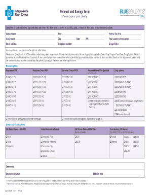 Blue Solutions Health Plan Renewal Form