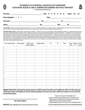 Minnesota Youth Basketball Association State Championships Roster Form