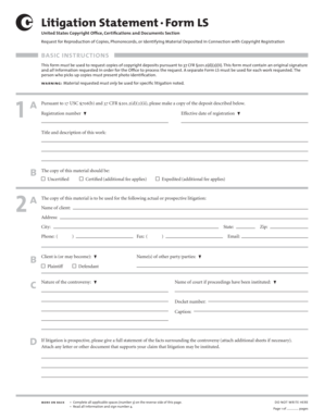 US Copyright Office Litigation Statement Form LS