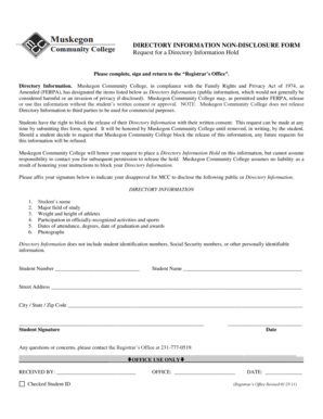 Directory Information Non-Disclosure Form