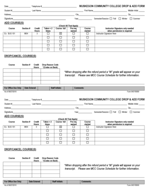 Muskegon Community College Drop & Add Form