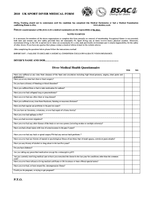 UK Sport Diver Medical Form