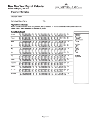 New Plan Year Payroll Calendar