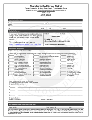 Arizona Extra Curricular Activity Tax Credit Contribution Form
