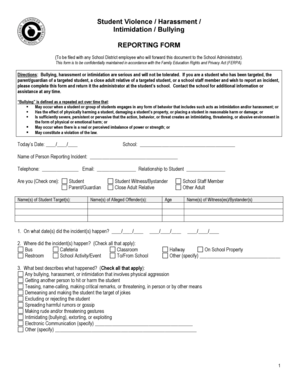 Student Violence Harassment Reporting Form