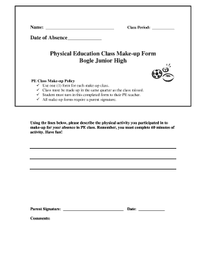 Physical Education Class Make-up Form