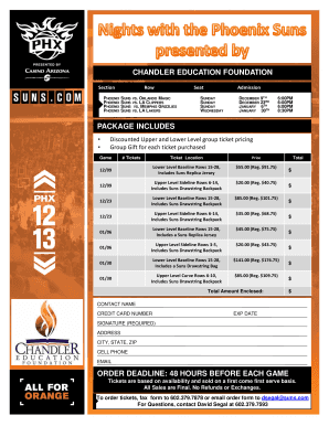 Phoenix Suns Group Ticket Order Form