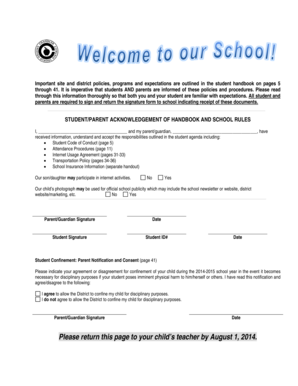 Student Parent Handbook Acknowledgement Form