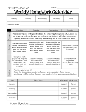 Weekly Student Homework Assignment