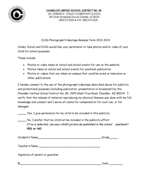 CUSD Photograph/Videotape Release Form