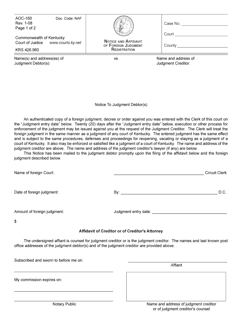 affidavit foreign judgment Preview on Page 1