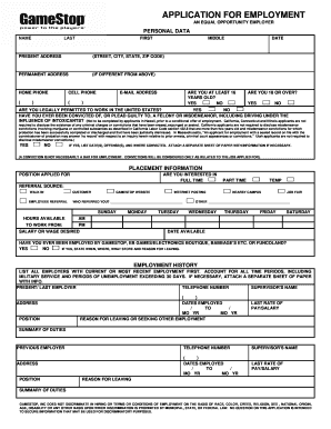 GameStop Employment Application Form