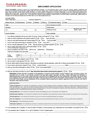 Cinemark Employment Application Form