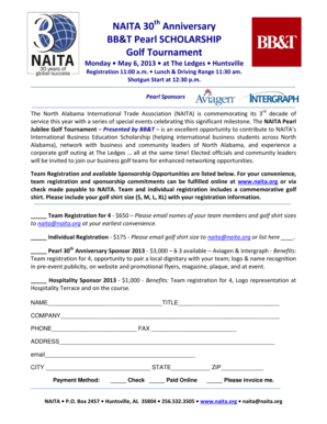 Golf Tournament Registration Form with sponsor logos at top - naita