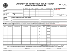 University of Connecticut Mileage Reimbursement Form