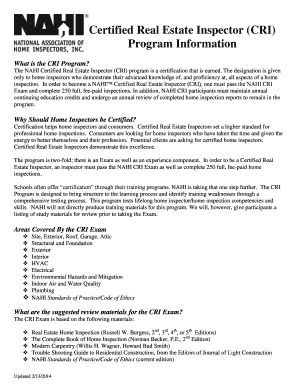 NAHI Certified Real Estate Inspector Exam Application