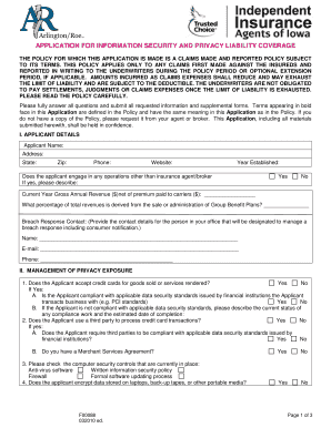 Application for Information Security and Privacy Liability Coverage