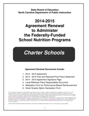 North Carolina School Nutrition Program Agreement