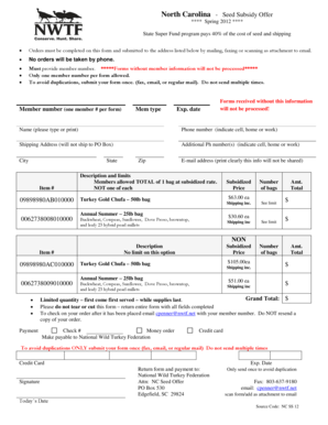 North Carolina Seed Subsidy Offer Form