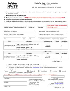 North Carolina Seed Subsidy Offer Form