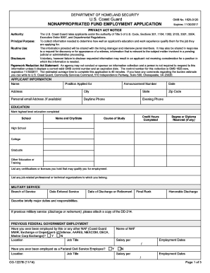 US Coast Guard Nonappropriated Fund Employment Application