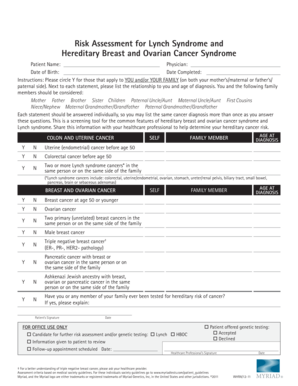 Lynch Syndrome and Hereditary Breast and Ovarian Cancer Risk Assessment Form