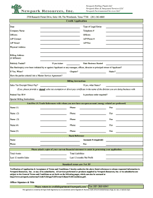 Newpark Credit Application