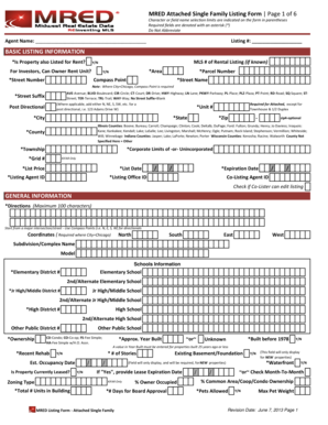 MRED Attached Single Family Listing Form