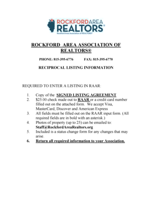 Rockford Area Association of Realtors Reciprocal Listing Form